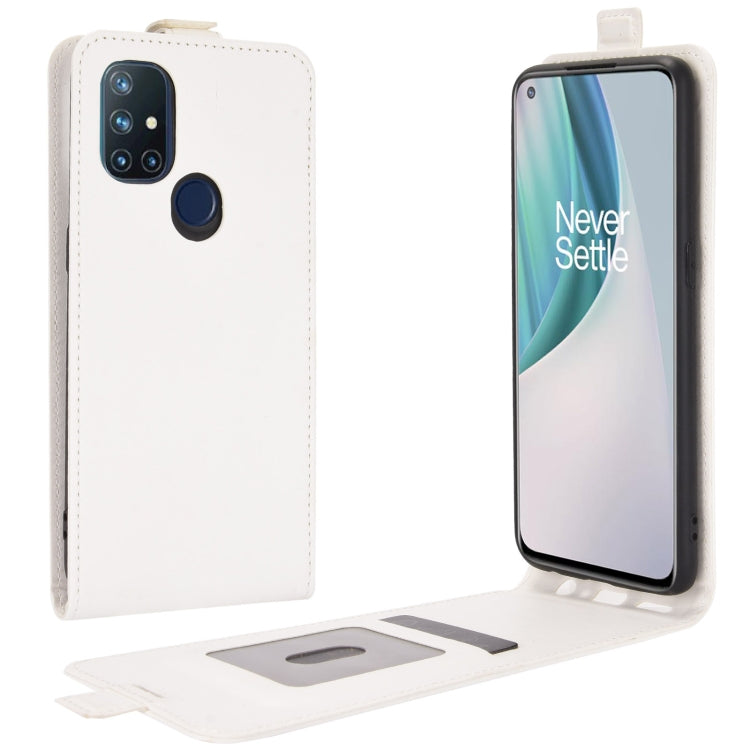 White leather vertical flip phone case with camera cutout and side button cover