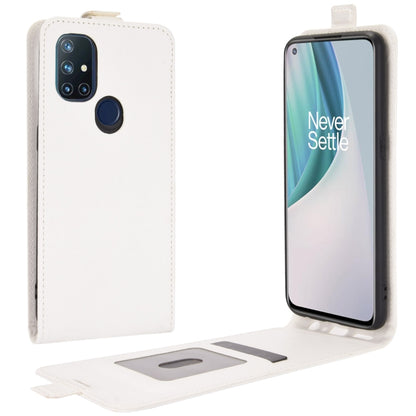 White leather vertical flip phone case with camera cutout and side button cover