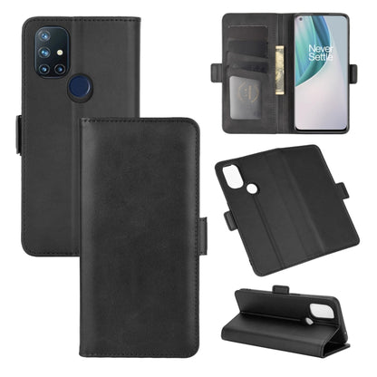 Black flip leather phone case with magnetic buckle, card slots, and stand