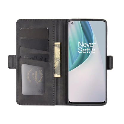Black leather flip phone case with card slots and front cover open