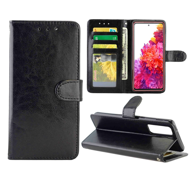 Black flip wallet phone case with card window and foldable stand, faux leather