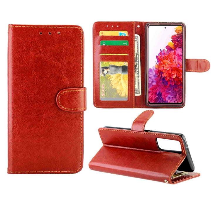 Brown flip wallet phone case with card slots and stand, faux leather texture