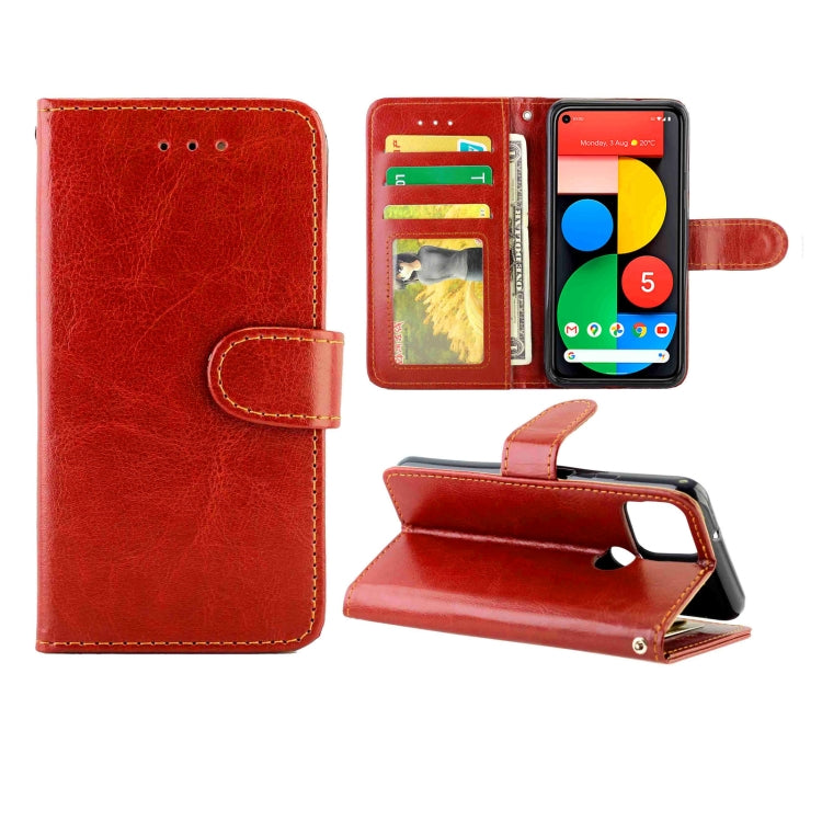 Brown crazy horse texture leather flip phone case with card slots, wallet, and stand
