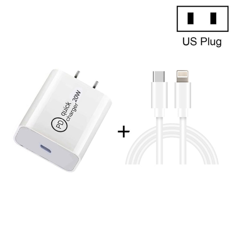 White PD travel charger with US plug and USB-C to 8-pin charging cable set