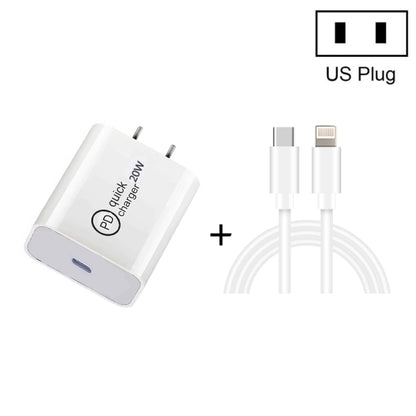 White PD travel charger with US plug and USB-C to 8-pin charging cable set