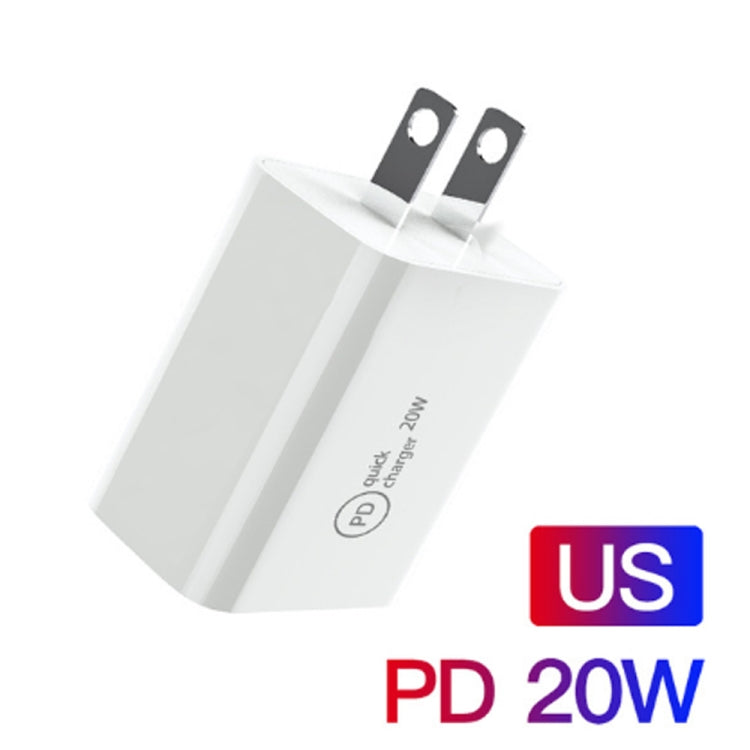 White PD 20W travel charger with dual prongs and USB-C port