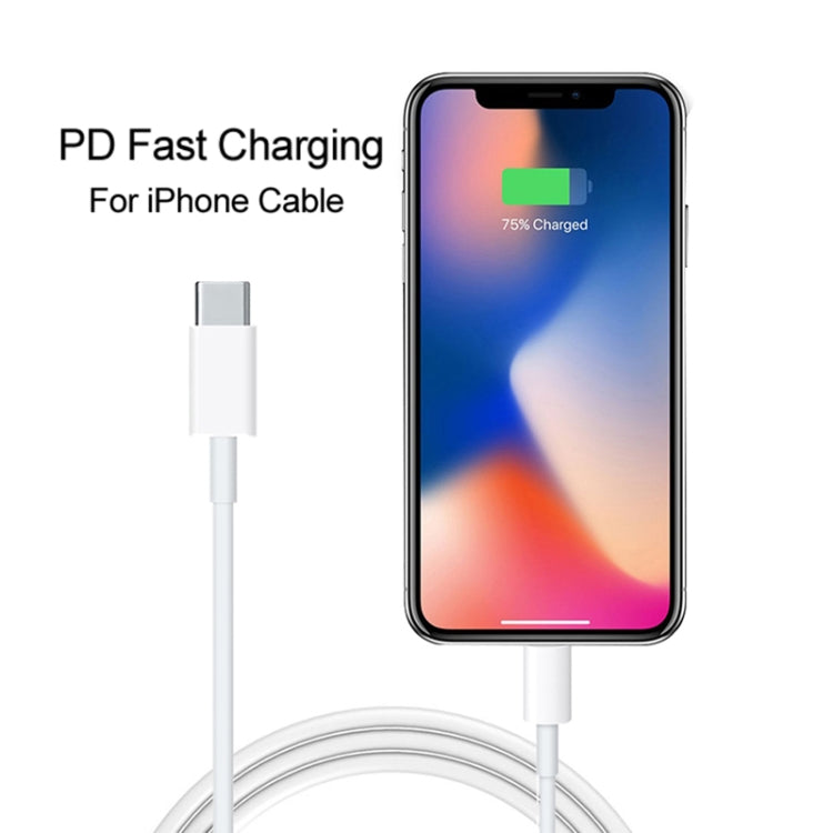 USB-C to Lightning cable charging an iPhone with PD fast charging indicator