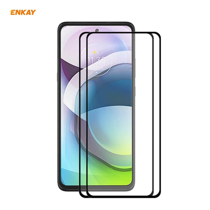 2 PCS ENKAY Hat-Prince Full Glue 0.26mm 9H 2.5D Tempered Glass Full Coverage Film, For LG K42 / K52 / K62, For Huawei P Smart 2021, For Nokia 3.4, For Motorola Moto G 5G(2 PCS)