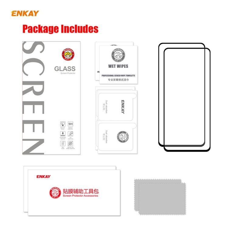 2 PCS ENKAY Hat-Prince Full Glue 0.26mm 9H 2.5D Tempered Glass Full Coverage Film, For LG K42 / K52 / K62, For Huawei P Smart 2021, For Nokia 3.4, For Motorola Moto G 5G(2 PCS)
