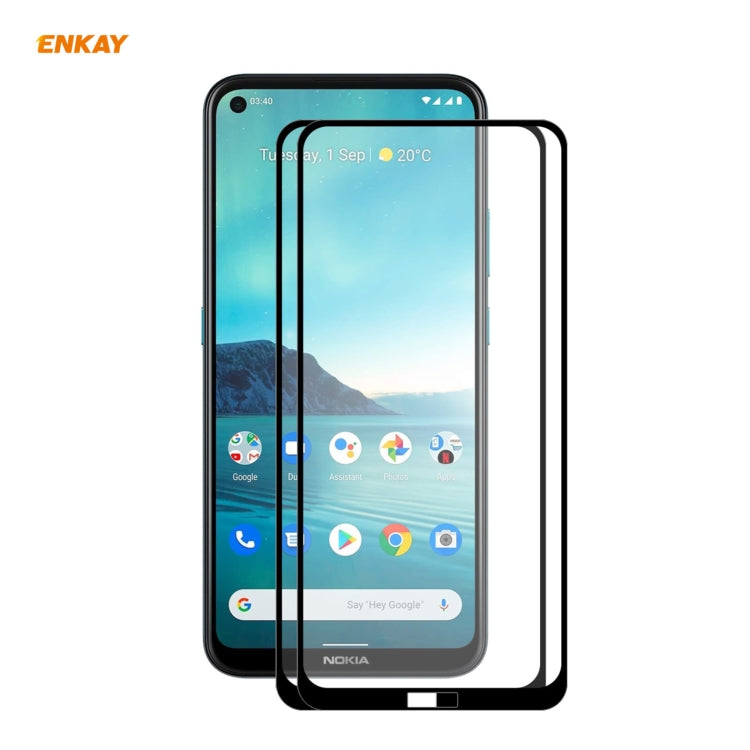 2 PCS ENKAY Hat-Prince Full Glue 0.26mm 9H 2.5D Tempered Glass Full Coverage Film, For LG K42 / K52 / K62, For Huawei P Smart 2021, For Nokia 3.4, For Motorola Moto G 5G(2 PCS)