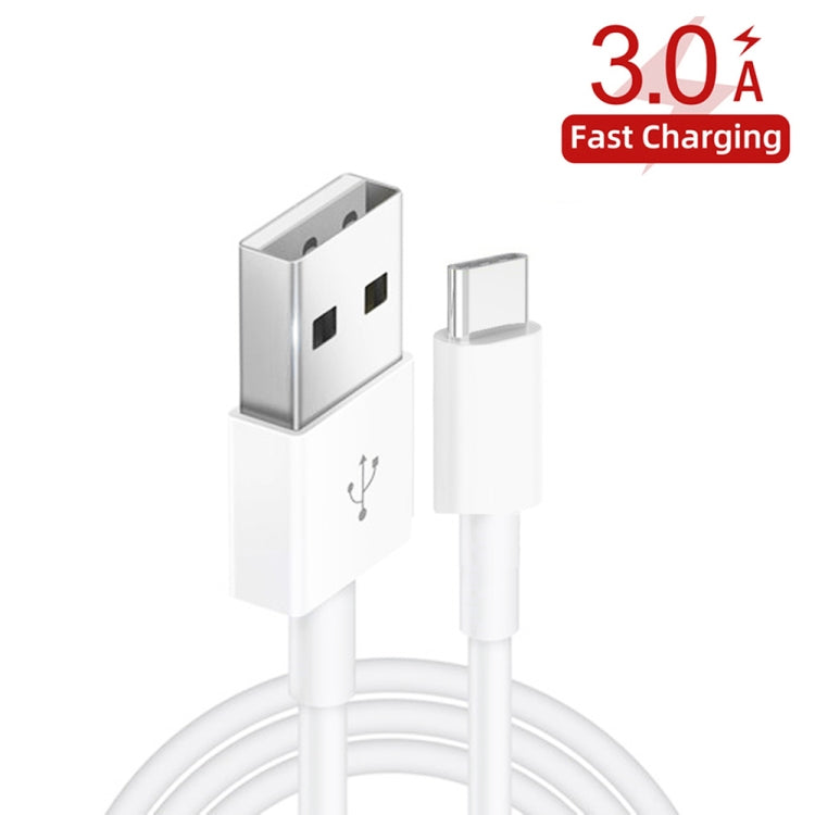 White USB-A to USB-C fast charging cable, 2 m, 3.0A rated
