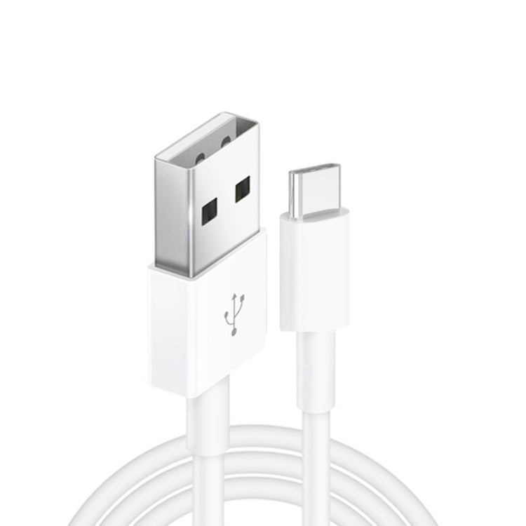 White USB-A to USB-C male to male fast charging data cable with 2 connectors