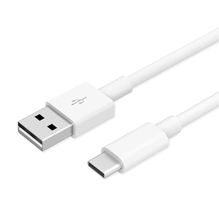 White USB-A to USB-C cable with USB-A plug and USB-C plug on ends