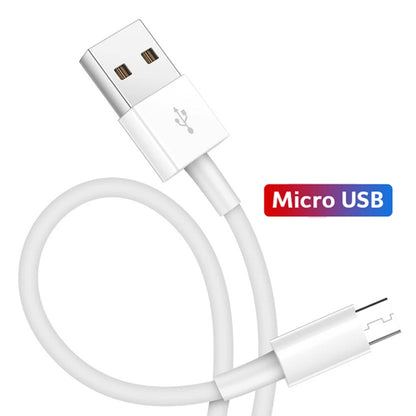 White USB-A to Micro-USB charging cable with both male connector ends shown.