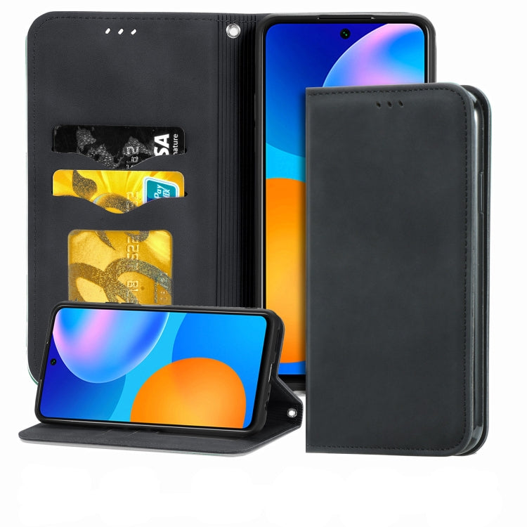 Black flip phone case with card slots and magnetic closure for Huawei P smart 2021