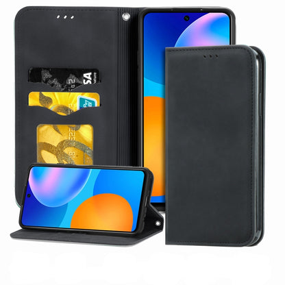 Black flip phone case with card slots and magnetic closure for Huawei P smart 2021