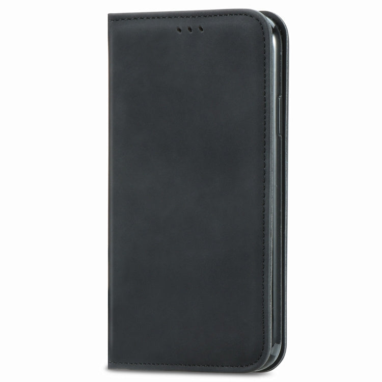 Black flip phone case with smooth front cover and side edges, closed