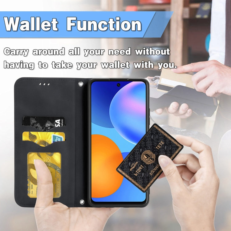 Black leather wallet flip case with magnetic closure and card slots for Huawei P smart 2021