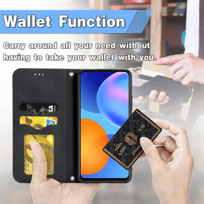 Black leather wallet flip case with magnetic closure and card slots for Huawei P smart 2021