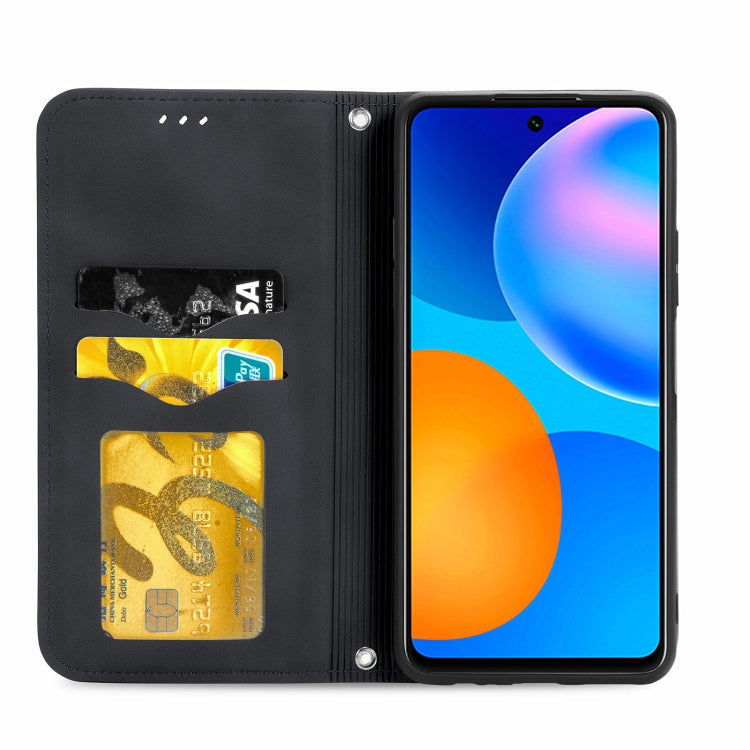Black flip phone case open view with card slots and front flap