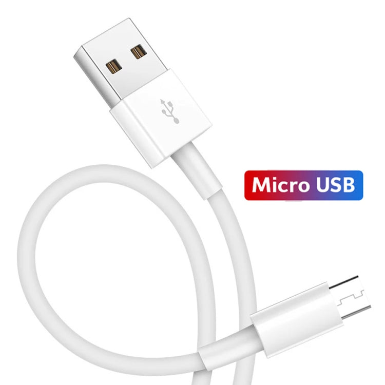 White USB-A to Micro USB male charging cable with connector tips shown