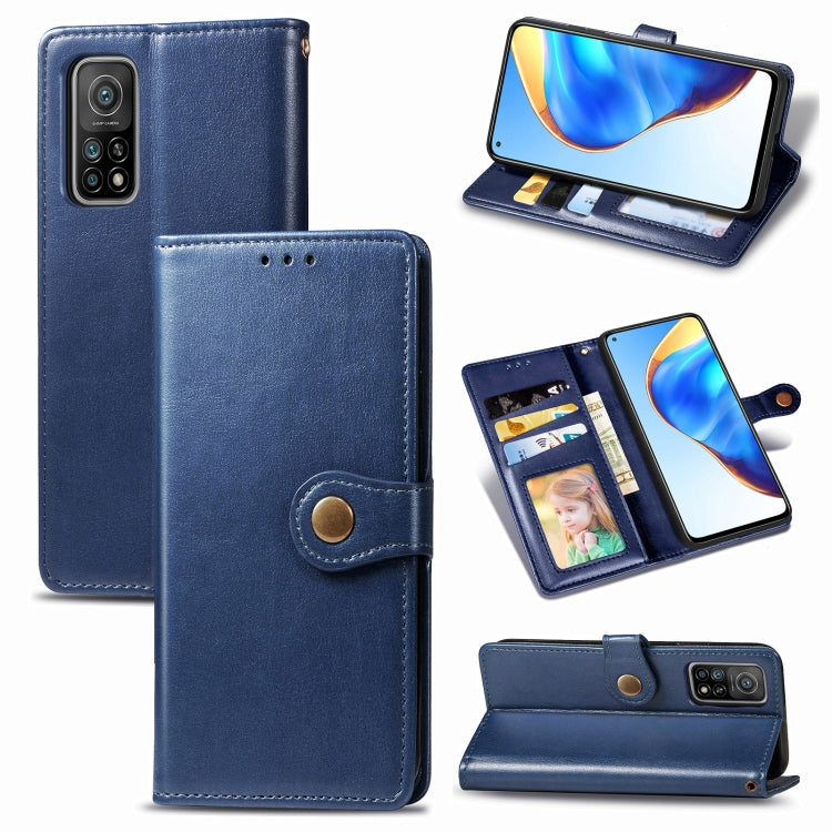 Blue leather phone wallet case with card slots, photo window, and magnetic strap