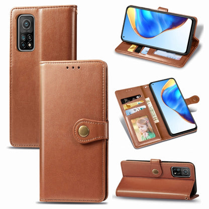 Brown leather phone wallet case with card slots, photo window, and magnetic strap
