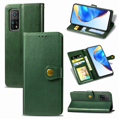 Green leather phone wallet case with card slots, photo window, and magnetic strap