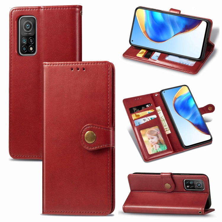 Red leather phone wallet case with card slots, photo window, and magnetic strap