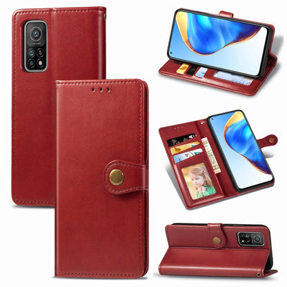 Red leather phone wallet case with card slots, photo window, and magnetic strap
