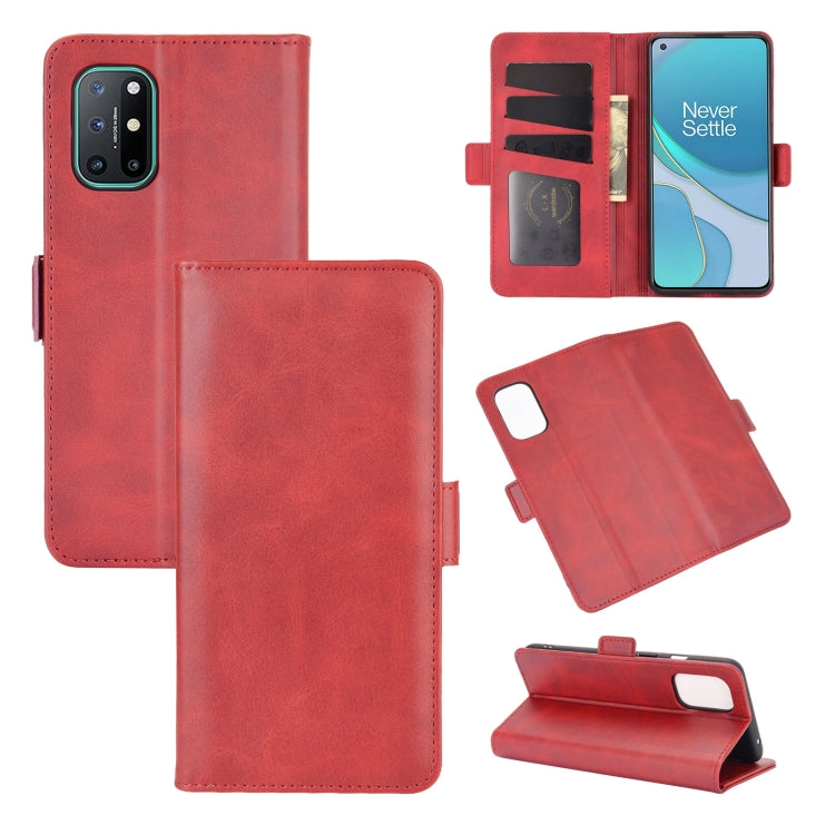 Red magnetic flip leather wallet case with card slots and phone stand