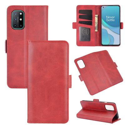 Red magnetic flip leather wallet case with card slots and phone stand
