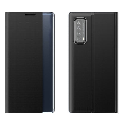 Black flip phone case with textured cover and camera cutout