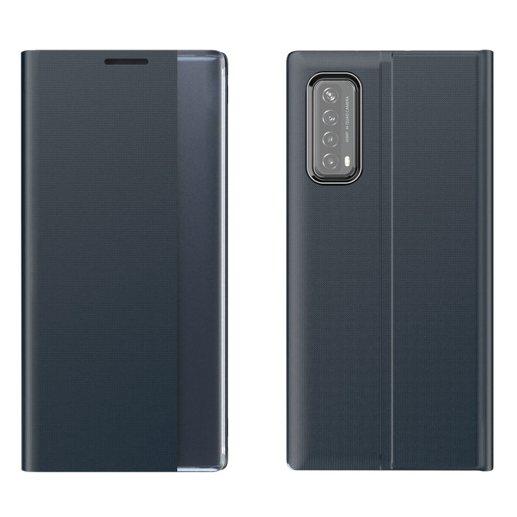Dark blue flip phone case with textured cover and camera cutout