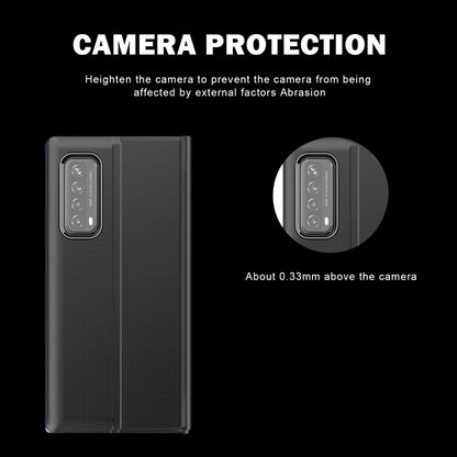 Dark gray flip phone case with camera cutout and raised camera area