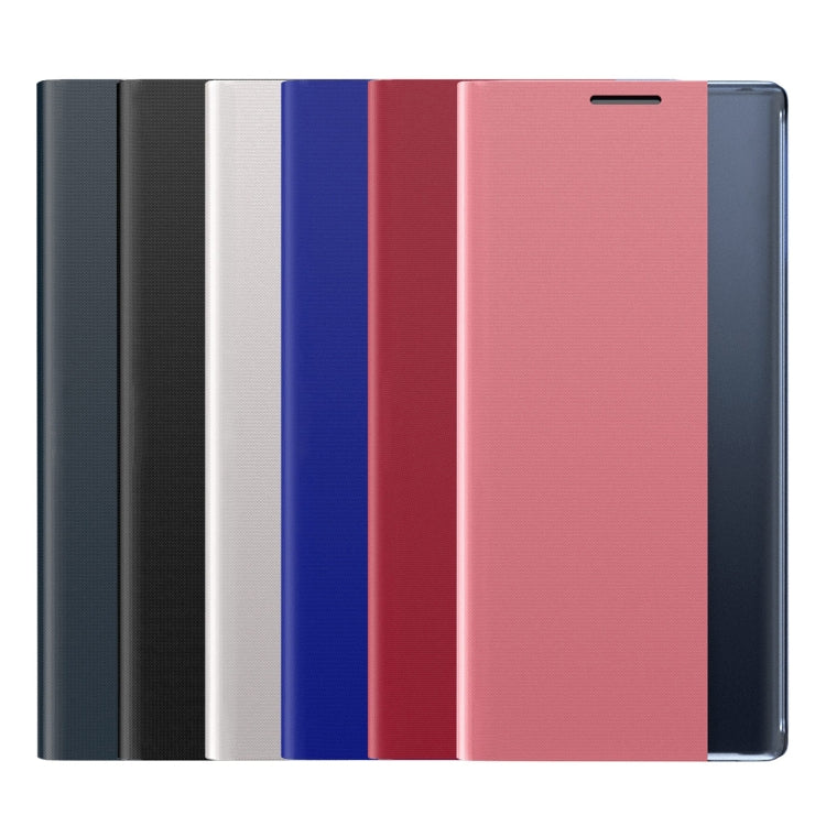 Colored leather flip phone cases with textured panels and side openings visible