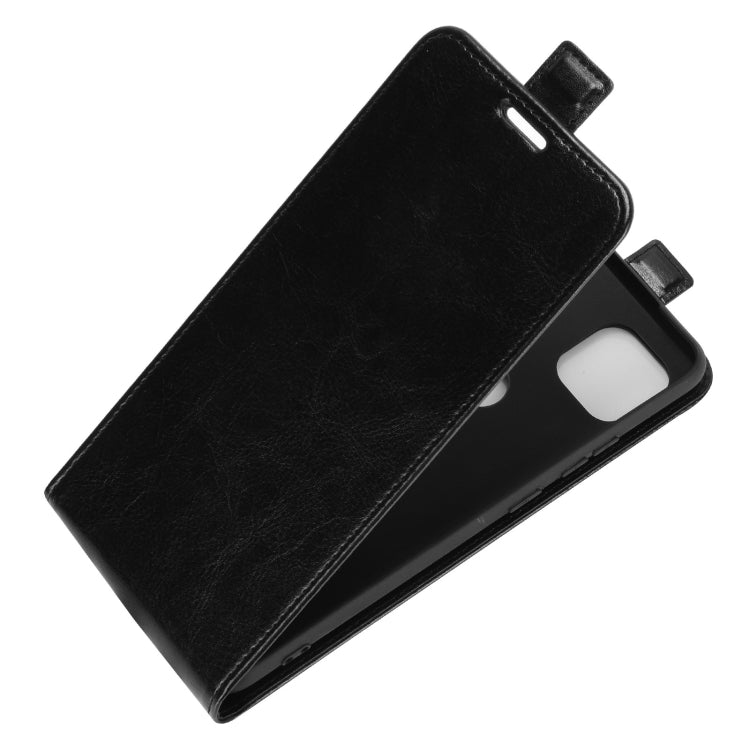Black textured leather flip phone case with interior card holder and front cover.