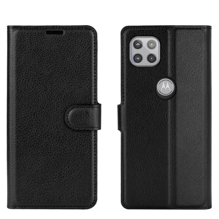 Black litchi-texture flip phone case with wallet flap, camera cutout, and card holder