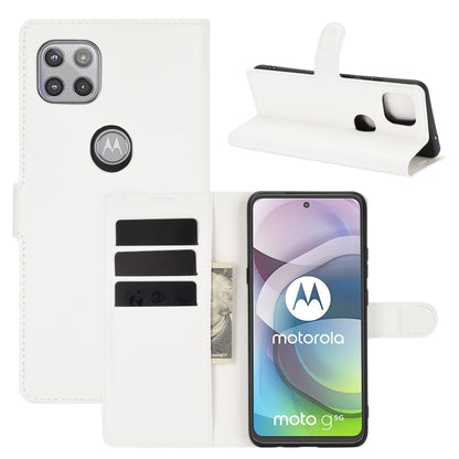 White litchi-texture flip phone case with wallet card slots and foldable stand
