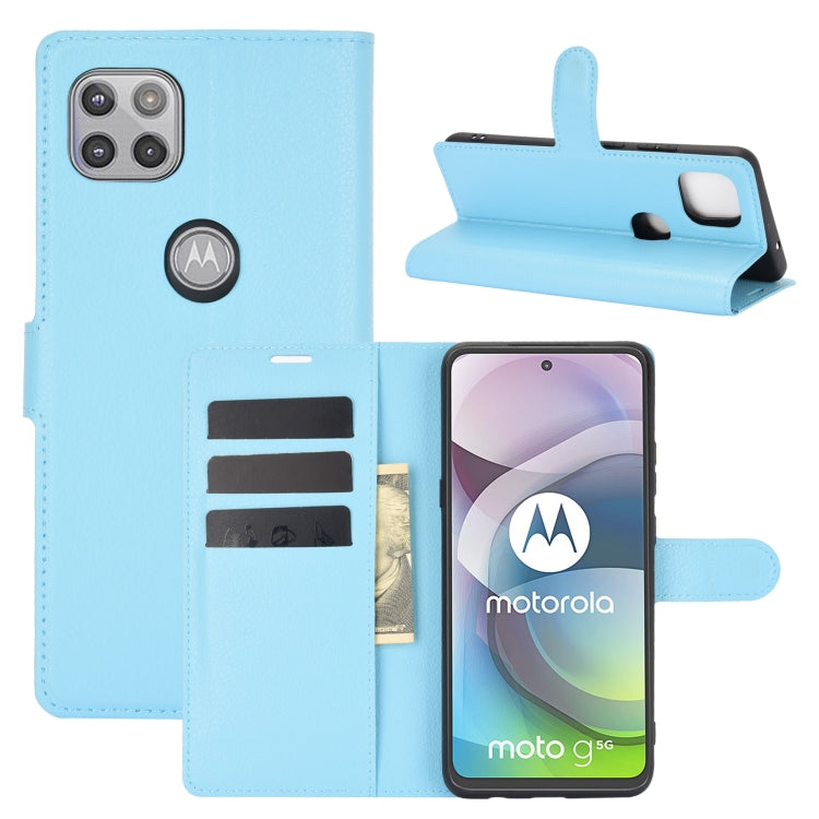 Light blue litchi texture flip wallet phone case with stand and card slots