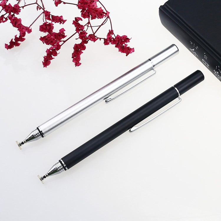 Capacitive touch stylus set: black and silvery pens with metal tips and clips