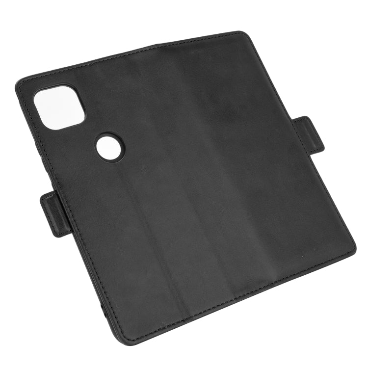 Black leather flip phone case back with camera cutout and magnetic strap tabs