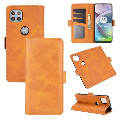 Yellow leather flip phone case with magnetic closure, card slots, and stand support