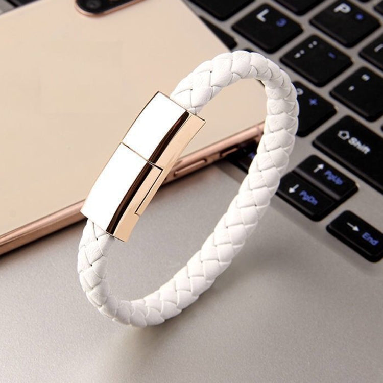 White braided bracelet data cable with metal clasp connector end