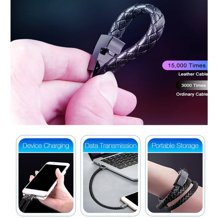 Black braided bracelet data cable with metal connector end