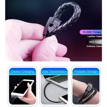 Black braided bracelet data cable with metal connector end