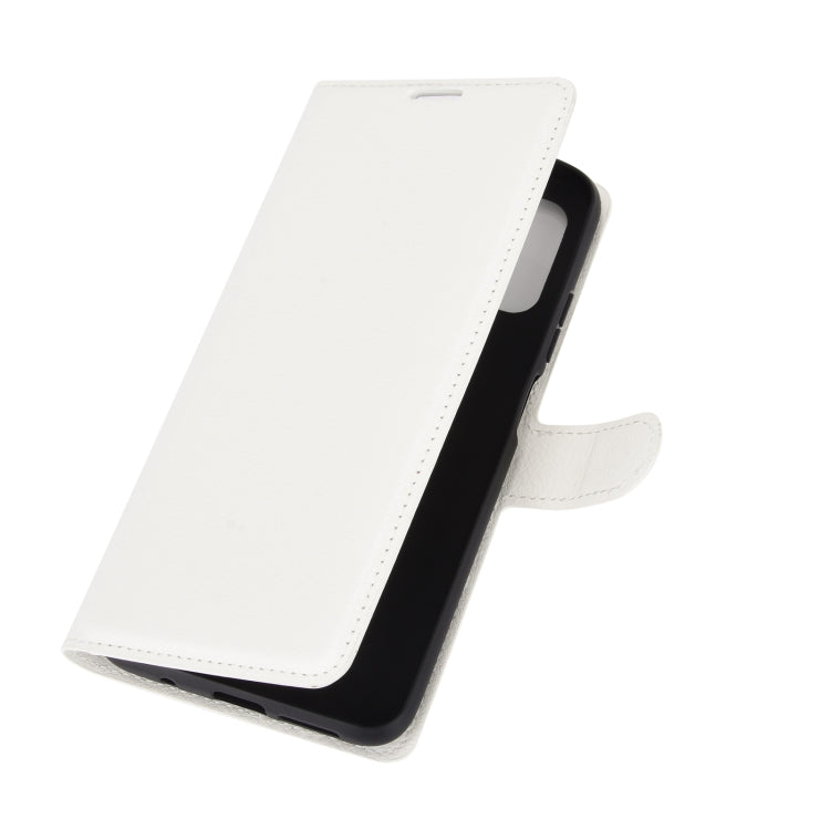 White flip protective phone case with side holder strap and smooth cover panel