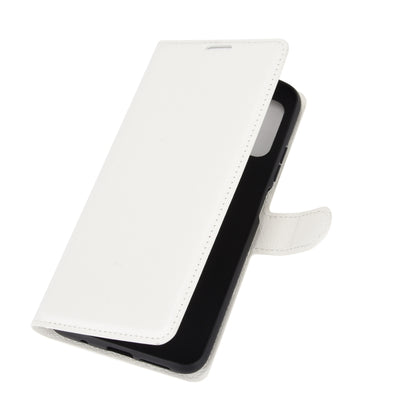 White flip protective phone case with side holder strap and smooth cover panel