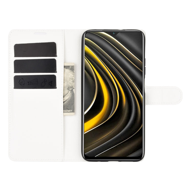 White flip wallet phone case with card slots and phone screen visible through front cutout