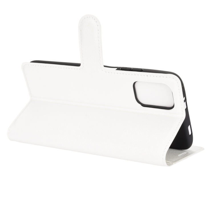 White flip protective phone case with holder stand and rounded cutout on the cover